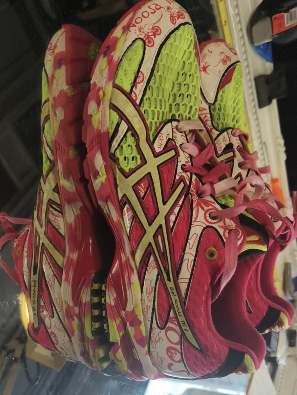 Women's 8.5 Asics Pink and Neon Green W Athletic Running Shoes W Neon Yellow.
